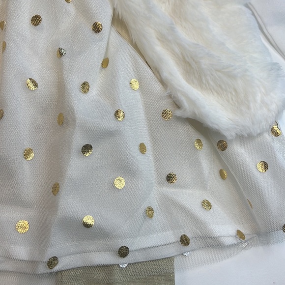Starting Out White & Gold Sparkle 3PC Set, Faux Fur Vest, Shirt, & Leggings, NWT - Picture 5 of 7